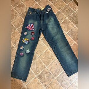 Y2K Men's Vintage Raw Blue First Team Denim MLB jeans 32W 32L